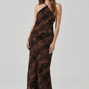 Astr Brown and Black Maxi Dress